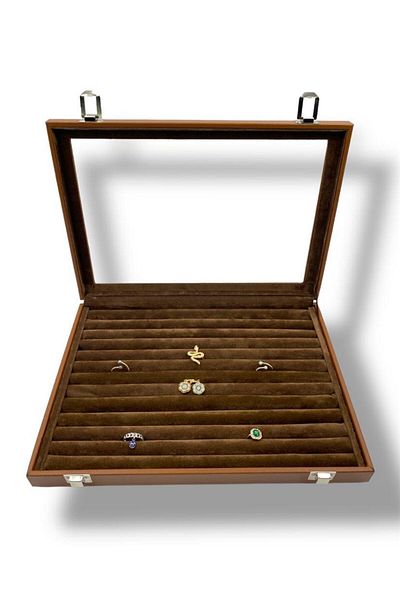 Dijital Çarşı Premium Ring Cufflinks Brooch Jewelry Box Sand Color
