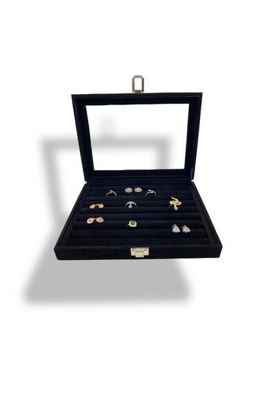 Dijital Çarşı صندوق مجوهرات بروش على شكل حلقة سوداء من جلد الغزال - 18x25