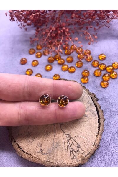 NSA SILVER Kehribar Taşlı Gümüş Küpe 925 Ayar