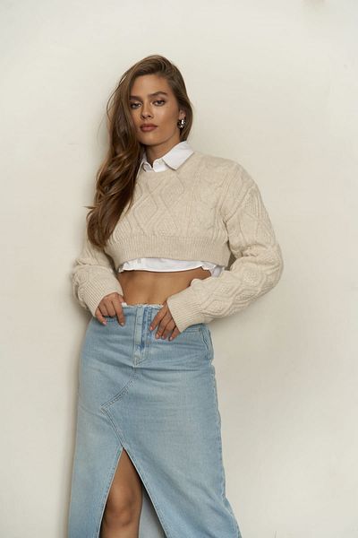 MAİ COLLECTİON Mohan Beige Crop pulóver