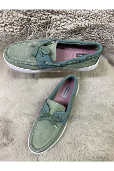 Aysun Ayakkabı su yeşili bağcıklı beyaz taban dış meteryal keten erkek ayakkabı