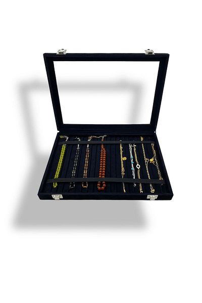 Dijital Çarşı Richbox Rosary Necklace Chain Bracelet Box Alcantara Black