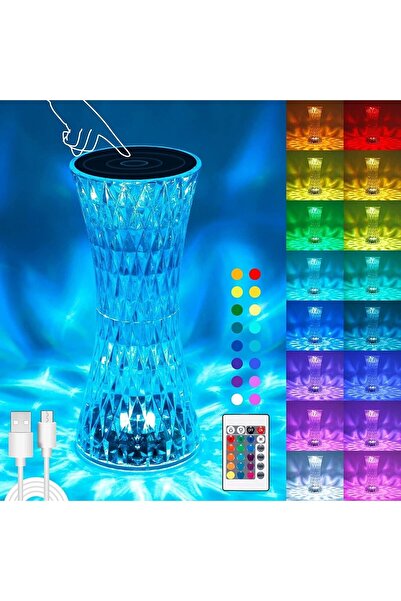 MENFRY Kristal Akrilik Led Masa Üstü Lamba 16 Renk Uzaktan Kumandalı Dokunmatik