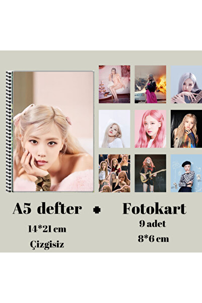 Genel Markalar Rose blackpink Defter A5 boyutu + 9 adet fotokart seti
