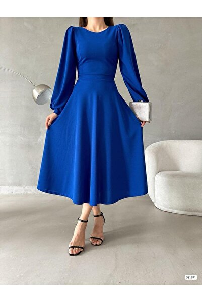 rengamoda Γυναικεία μπαλόνι μανίκια λεπτομέρεια Φόρεμα από ύφασμα κρεπ εισαγωγής (έγχρωμο)