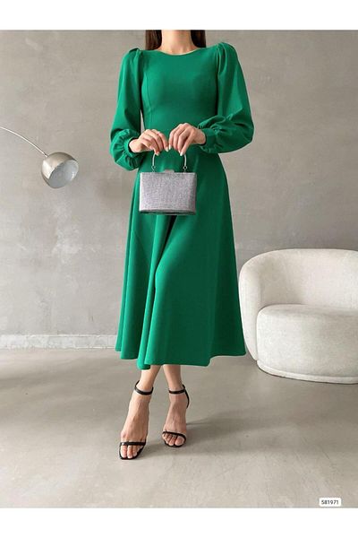 rengamoda Rochie de damă cu mânecă balonată din țesătură creponată importată (colorată)