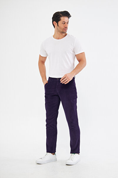 Daniel Voi Kadife Mor Erkek Regular Fit Yandan Cepli Pantolon