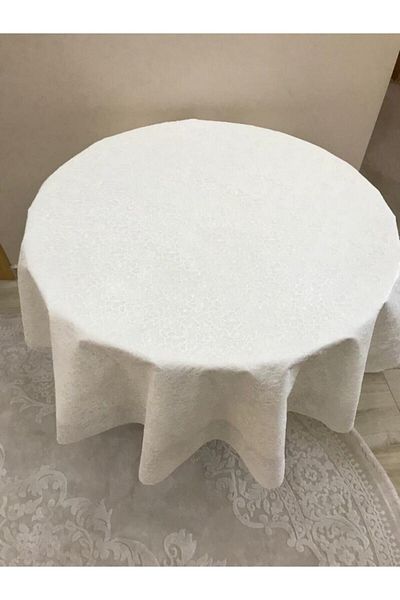 yukselhalimefrusat White Lace Themed Round PVC Tablecloth 150 cm Diameter