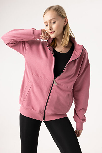 gothamvibes سويت شيرت نسائي ذو ياقة عالية وسحاب كبير الحجم من Dusty Rose