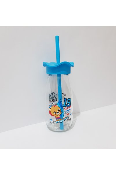 renkli çiçekler Milk Bottle with Straw Milk Meye Juice Bottle for Kids 250ml Cartoon Pattern Bottle