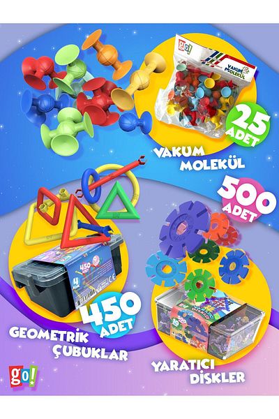 Go Toys Vacuum Molecule & Creative Disc & Geometric Stick 3-Piece Educational Toy Set 975 Pieces