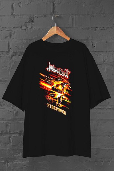 Pisa Art Judas Priest Firepower Unisex Oversize Μαύρο T-Shirt
