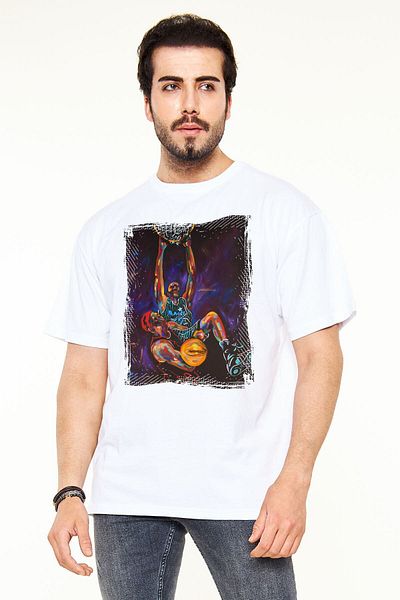 Pisa Art Unisex Λευκό μπλουζάκι με στάμπα μπασκετμπολίστα