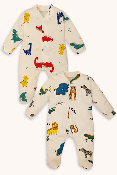 bebizu Kendinden Patikli Çıtçıtlı Safari ve Dinazor Baskılı 2li Tulum