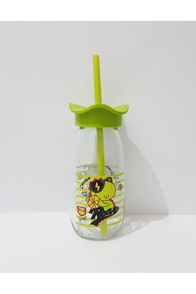 renkli çiçekler Milk Bottle with Straw Milk Meye Juice Bottle for Kids 250ml Cartoon Pattern Bottle