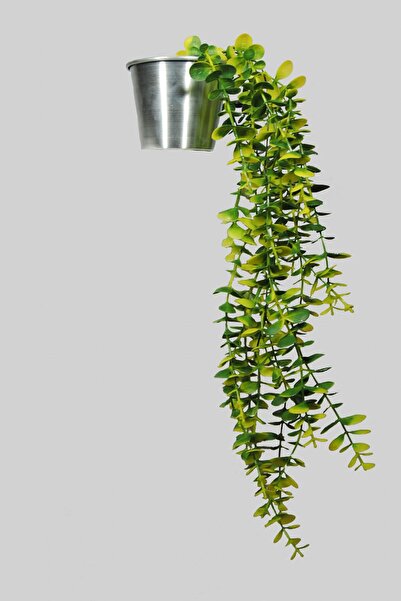 Lilac Home Yapay Çiçek Metal Saksıda Çakıl Taşı Detaylı Sarı - Yeşil Okaliptus Sarkıtı