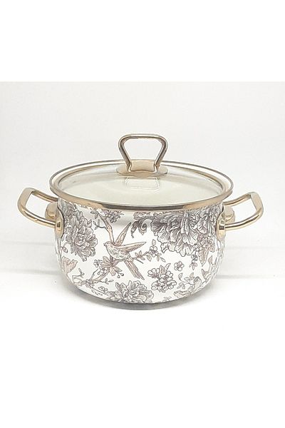 Avşar 2 Liter Enameled Home - 18 cm Vintage Pot