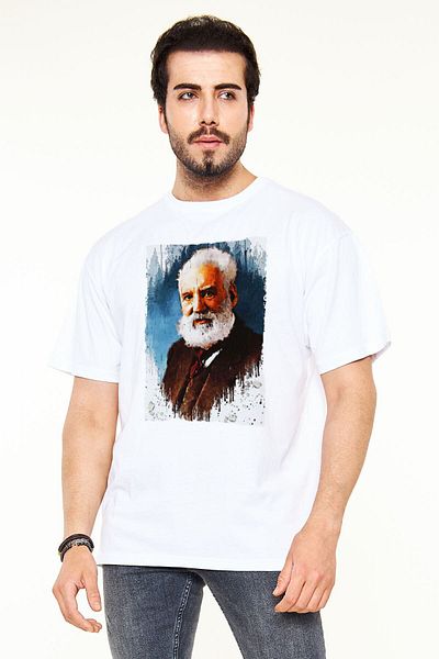 Pisa Art Tricou supradimensionat alb unisex cu model Alexander Graham Bell
