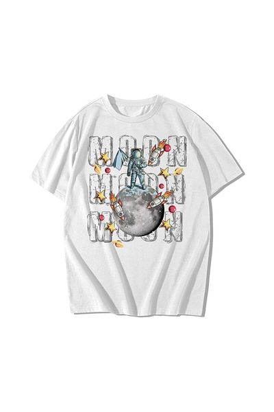 Pisa Art Бяла тениска с овърсайз принт Trend Moon