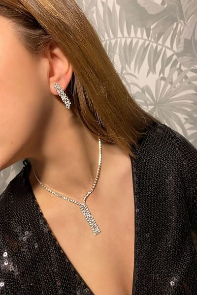 Mupten Women's Zircon Stone Waterway Necklace Earrings Evening Dress Choker A2