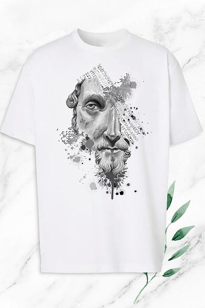 Pisa Art Унисекс тениска с щампа на статуя на философ Марк Аврелий и голям размер