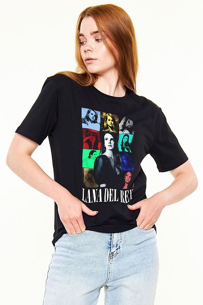 Pisa Art Tricou oversize negru unisex imprimat Lana Del Rey