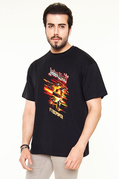 Pisa Art Judas Priest Firepower Unisex Oversize Μαύρο T-Shirt