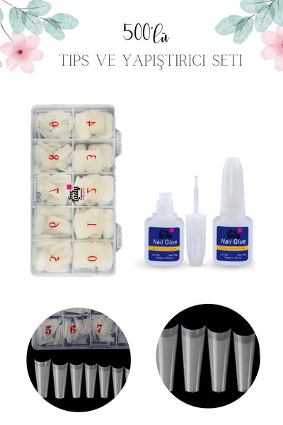 FREELADY Protez Tırnak 500'lü Yarımay Beyaz Tips 10g. Yapıştırıcı