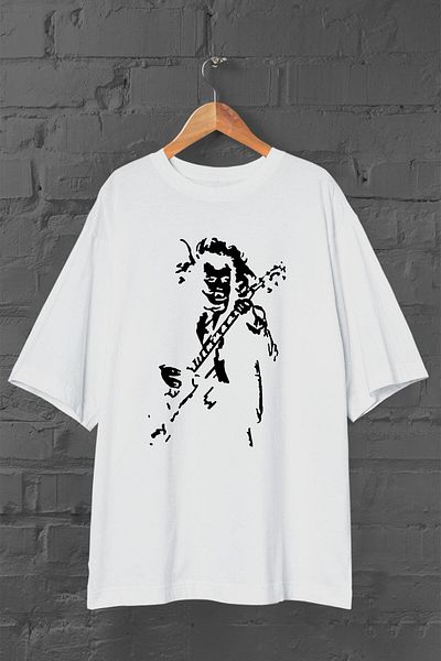Pisa Art Ac Dc - Tricou alb oversize unisex cu imprimeu Malcolm Mitchell Young
