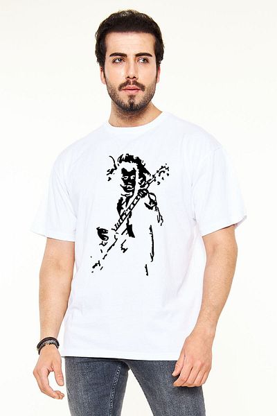 Pisa Art Ac Dc - Tricou alb oversize unisex cu imprimeu Malcolm Mitchell Young