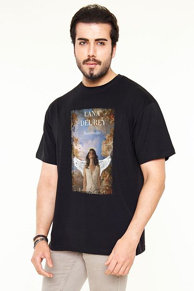 Pisa Art Tricou oversize negru unisex cu imprimeu „Born to Die” Lana Del Rey