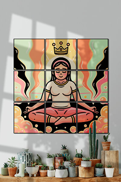 UON Siyah Çerçevesiz Çerçeve Görünümlü 9 Parça Yoga Pilates Mdf Tablo Seti Et...