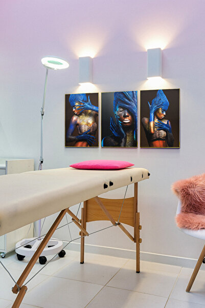 UON Güzellik Merkezi Kuaför Temalı Siyah Çerçeve Görünümlü 3 Parça Mdf Tablo ...