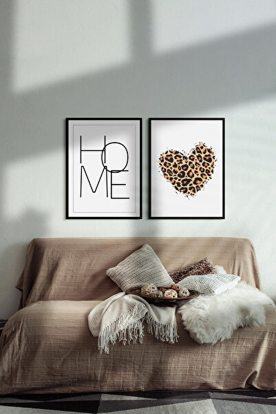 UON Home Temalı Siyah Çerçeve Görünümlü 2 Parça Mdf Tablo Seti Modern Mdf Bas...