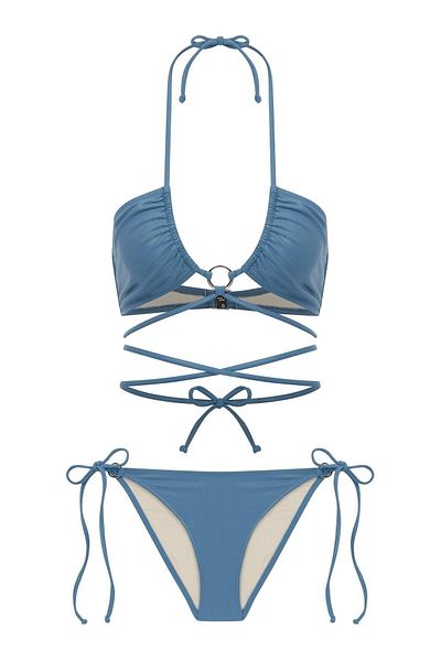 AQUELLA Set de bikini cu dantelă, cu gât, pe bază de petrol strălucitor, cu accesorii