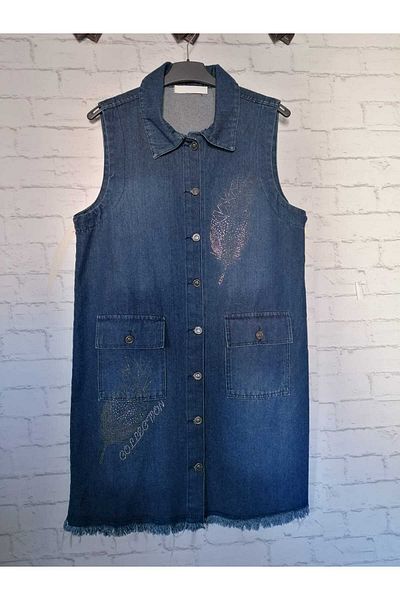 anne moda ankara All Cotton, Large size, long JEANS vest