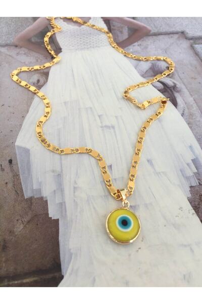 ACCESSORIES WORLD Sarı Nazar Boncuklu Gold Renk Kolye