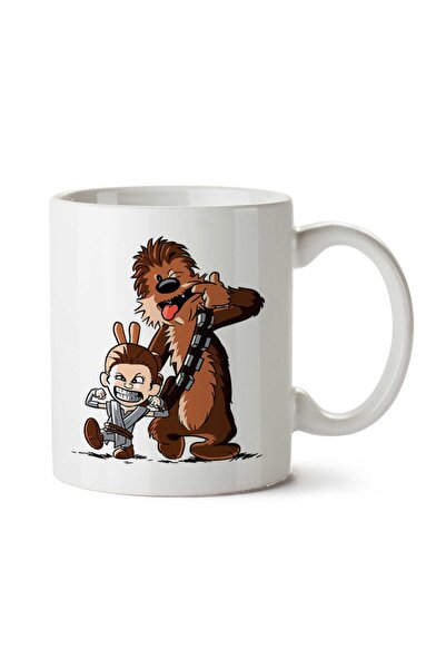 ART HEDİYE كوب مطبوع عليه وجهين من Star Wars Rey And Chewbacca Calvin And Hobbes