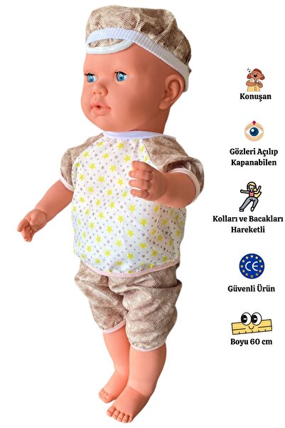 Gamze Oyuncak Büyük Boy Türkçe Konuşan Kel Şapkalı Et Bebek Oyuncak (60 CM)