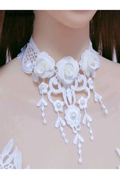 Shisa Jewel 1 Adet Kadın Beyaz Dantel Gul Çiçek Inci Kolye Boyun Kolye Gerdan...