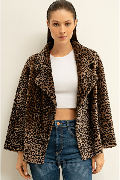 Lebeni Hakiki Deri Ceket Kadın - Tek Düğmeli Oversize Kürk Peluş Ceket Kadın