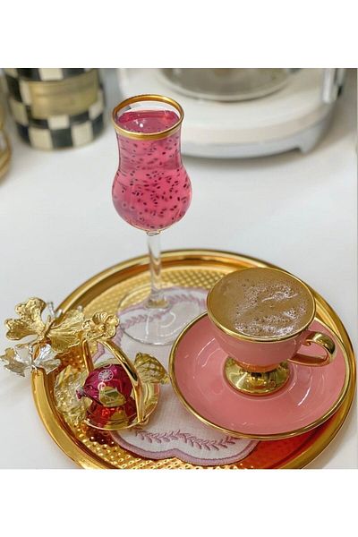 Elzem Decorative Gold Plated Single Coffee Tray with Butterfly Accessory, Luxury Presentation