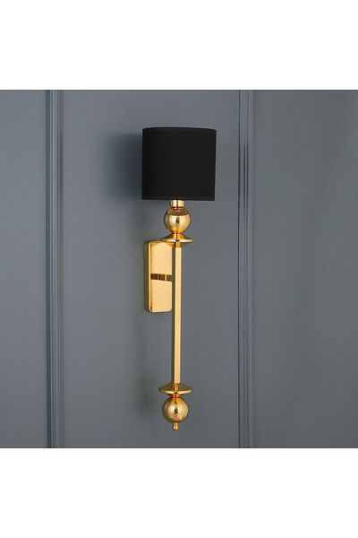 Elit Aydınlatma Gold Yellow Metal Body Black Color Cylinder Fabric Head Wall Lamp Sconce