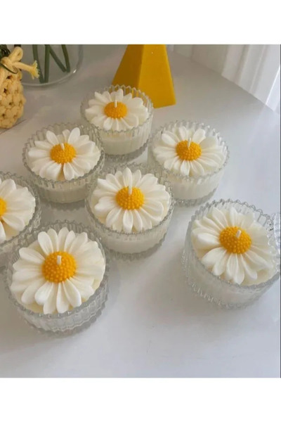 Genel Markalar Dekoratif Mum Papatya, Mika Kutuda Papatya Mum, En Sevilen Mum 1 Adet, Kapağıyla 2 Parça