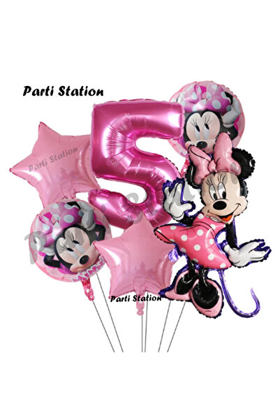 Parti Station Minnie Mouse Konsept Doğum Günü Balon Set 5 Yaş Minnie Mouse Te...