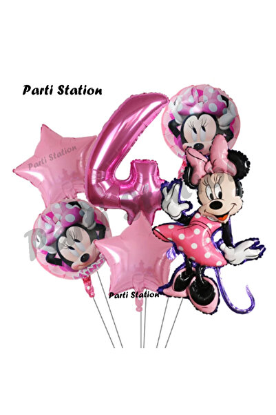 Parti Station Minnie Mouse Konsept Doğum Günü Balon Set 4 Yaş Minnie Mouse Te...