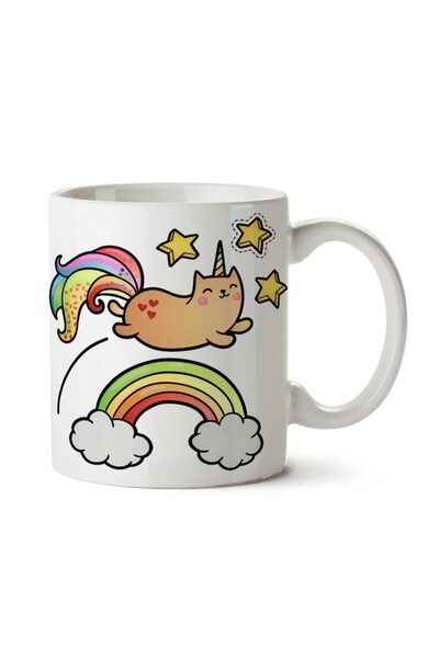 ART HEDİYE كوب يونيكورن ستارز قوس قزح مطبوع على الجانبين