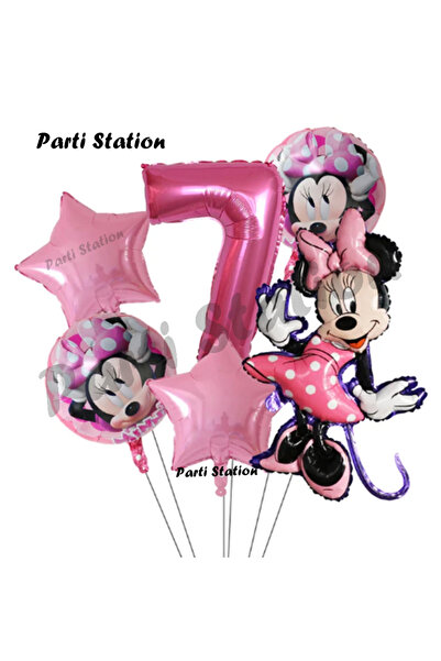 Parti Station Minnie Mouse Konsept Doğum Günü Balon Set 7 Yaş Minnie Mouse Te...