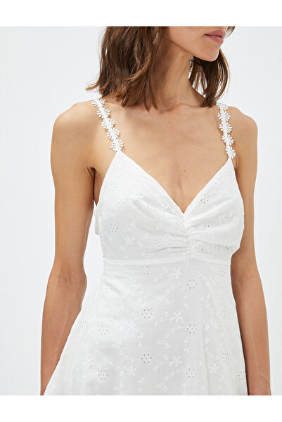 Koton Μίνι φόρεμα με λεπτή τιράντα από κεντημένο βαμβάκι