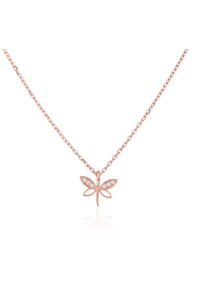 Bilsen Store Kadın 925 Ayar Gümüş Zincirli Rose Kaplama Minimal Yusufçuk Kolye